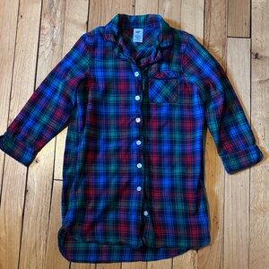 Lands' End Plaid Button Down Night Shirt - Red, Blue, Green